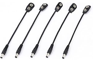 Musiclily Pro 9V Battery Clip Converter Power Cable Snap Connector 2.1mm 5.5mm Plug for Guitar Effect Pedals (Set of 5)