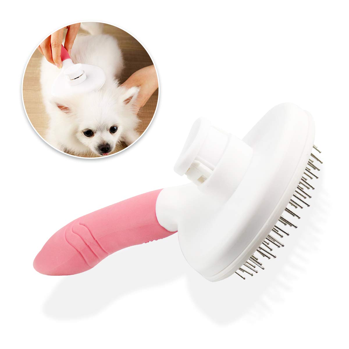 Dog Brush Cat Brush Dog Grooming Brushes Dog Hair Brush with Rounded Pin Comfortable Self Cleaning Pet Brush for Dogs and Cats with Long or Short Hair Blood Circulation Massage Skin-Friendly Pink