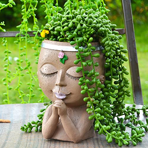 Praying Face Planter, Cute Face Flower Pot Head Planter, Decorative