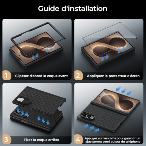 BENKS Case for Samsung Galaxy Z Fold 8 with Screen Protector, Hinge Protector, Heavy Duty Shockproof Drop Proof Kevlar & TPU Case, Compatible MagSafe, ArmorGrid Pro Grand Combo | Antichoc Magnétique en Fibre d'Aramide Kevlar et TPU,Protection Antichute de Niveau Militaire,Protection de la Charnière