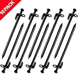 EXPLOMOS Tent Stakes, Heavy-Duty Steel Solid Tent Stakes Pegs for Outdoors Mountain-Climbing/Camping Hiking with Metal Stopper (Pack of 10, 11.8", Black)