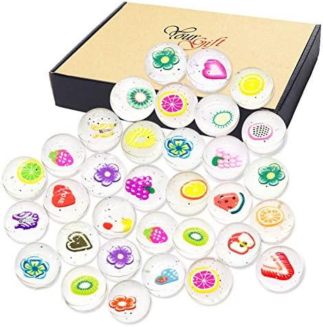 Jatidne 25pcs Bouncy Balls Party Bag Fillers Kids Party Gift School Prize 30mm Diameter Clear Fruit and Flower