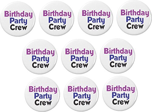 QTY 10 Birthday Party Crew (Purple/Blue) 1.25" Pinback Buttons Pins Celebrate