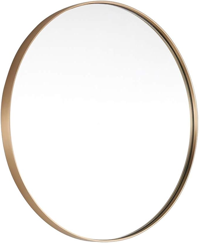 Espejo de baño redondo de latón con espejo para colgar, metal, dorado