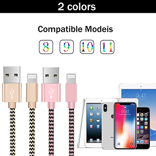 image for BESKIN Lightning Cable, 2-PACK 5FT/1.5M Nylon Braided 8 pin Charging C