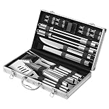 Zeppir Kitchen Professional BBQ Tools Grill Set (19-Piece Kit) Heavy-Duty Stainless-Steel Utensils | Barbecue Grilling & Cooking Accessories | Spatula, Tongs, Fork, Basting Brush & More