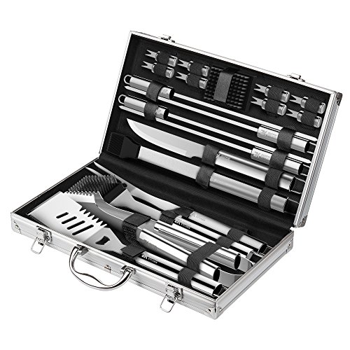 Zeppir Kitchen Professional BBQ Tools Grill Set (19-Piece Kit) Heavy-Duty Stainless-Steel Utensils | Barbecue Grilling & Cooking Accessories | Spatula, Tongs, Fork, Basting Brush & More