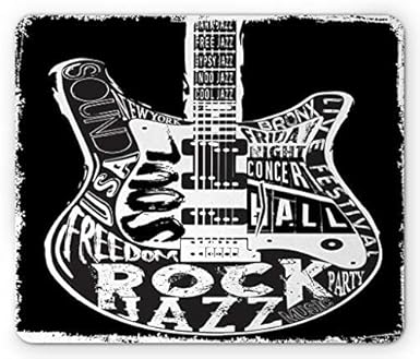 Rock and Roll Mouse Pad, Hard Rock Music Poster Print with Guitar Soul Blues Party Concert Print, Standard Size Rectangle Non