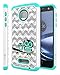 Moto Z Force Case, Moto Z Force Droid Case, Style4U Shockproof Cute Owl Studded Rhinestone Crystal Bling Hybrid Armor Case for Motorola Moto Z Force, Moto Z Force Droid with 1 Stylus (White Teal)