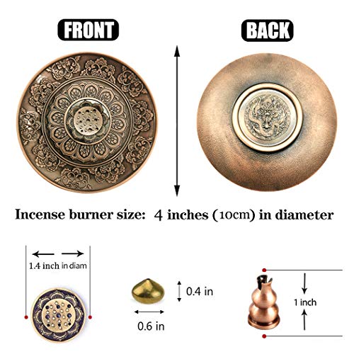 DK177 Incense Stick Holder Brass Lotus Inscent Coil Burner Disc for Resin Granular Powder Ash Catcher Cinnamon Organic Citronella Dish (Rose Gold)