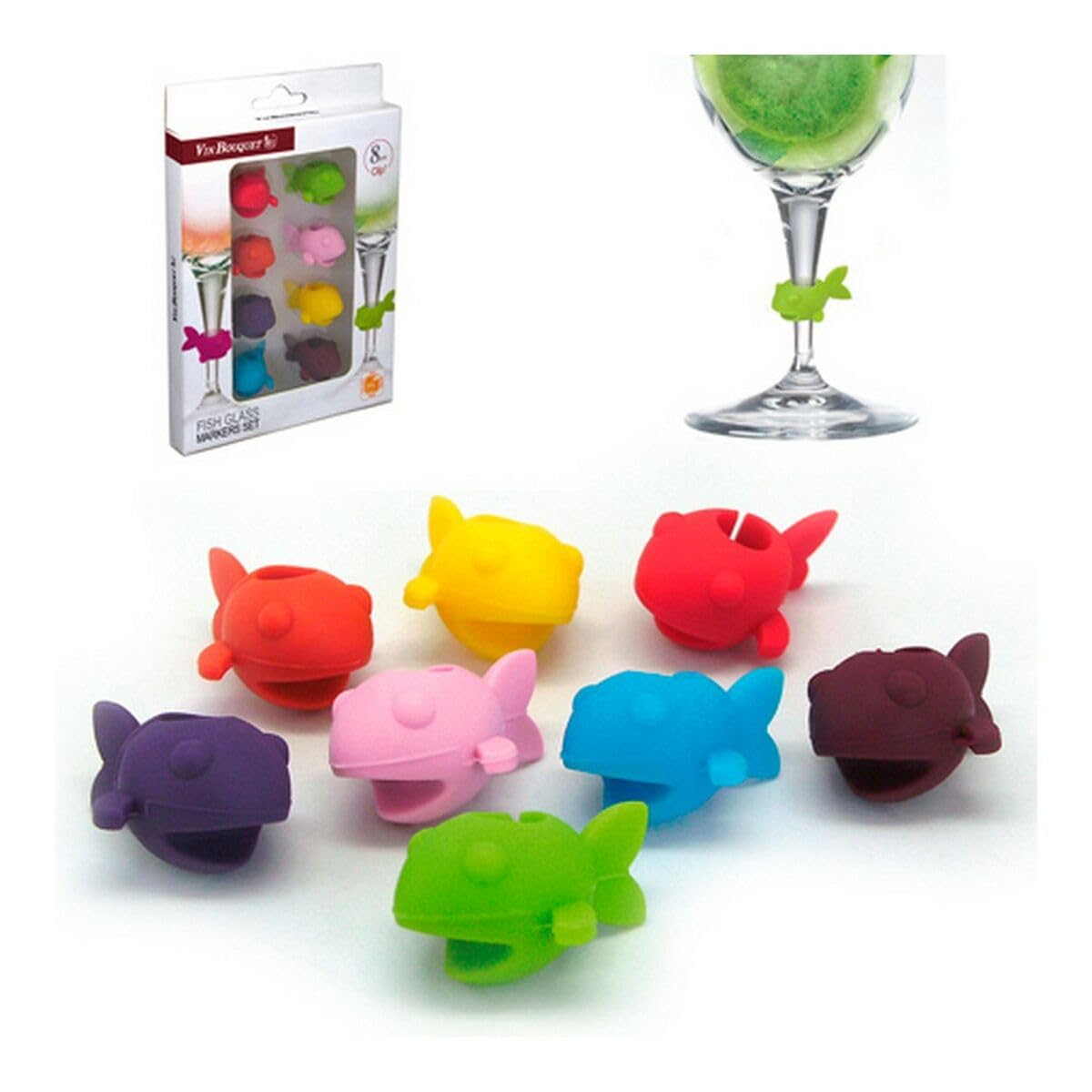 Vin Bouquet FIA 014 Clip glass markers 8pcs, set of 8 colourfull glass markers. Hangers system.