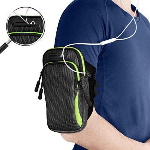 Venoro Sports Armband, Phone Holder for Running Double Pockets Waterproof Arm Bag with Earphone Hole Universal for iPhone 11 XS Max XR 8 7, Samsung Galaxy A10E A20 A30 A50 S10 S9 Plus S7 Edge (Green)