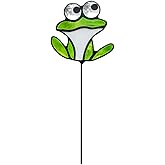 EPOGIFTS Frog Decor Stained Glass Suncatcher for Desk Window Sill,Stained Glass Insert in Pots Plant Stake Frog Bathroom Decor,Frog Decorations for Outdoors,Balconies,or Indoor Plant Pots