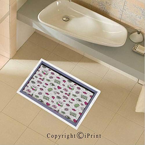 Floor Sticker PVC Decorative Eighties Nineties Style Pattern Eyes Lip Star Strawberry Cherry Pop Art Wall Decal Wall Sticker Decor Party Supplies Home Decoration,35.4”x 22.8”,Pink Green Black