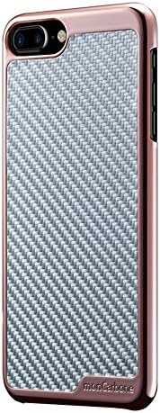 Chrome iPhone 7 Plus Protective Shiny Case [monCarbone Silver Carbon Fiber] Lens Protection, Slim Perfect Fit, Thin [Durable Resistant Hard Case] Easy Grip Mirror Rose Gold