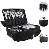 Travelmall Professional Cosmetic Organizer Makeup Train Case 3 layer Large size Make Up Artist Box with Adjustable Shoulder for Makeup Brush set Hair style nail beauty tool (black)