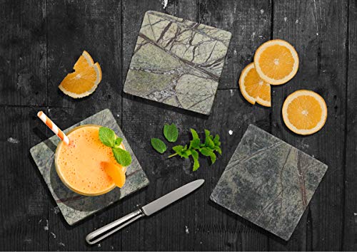 Stella Green Forest Limestone Drink Coasters - Set of 6 - Premium Absorbent Natural Stone