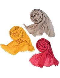 Wobe 3 Pcs Women Soft Cotton Hemp Scarf Shawl Long Scarves, Travel Sunscreen