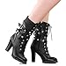 Susanny Women's Mid Calf Leather Boots High Heel Lace Up Military Buckle Motorcycle Cowboy Ankle Booties