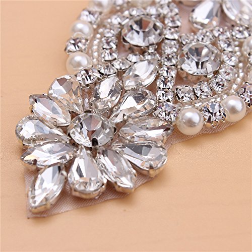 Crystal Rhinestone Applique with Pearls for Bridal Belt Wedding Dress Garters Headpieces - Thumbnail 2