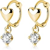 SLUYNZ Sterling Silver Small Love Heart Huggie Hoop Earrings for Women Tiny CZ Heart Hoop Earrings Huggie Valentines Day Earrings