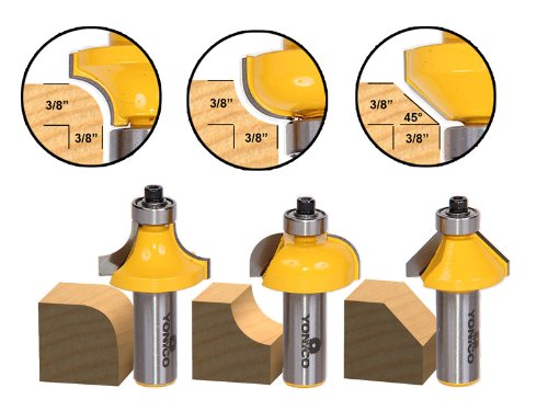 3 Bit Edging Router Bit Set - Medium Round over Cove & Chamfer - Yonico 13311