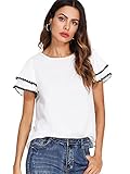 Floerns Women's Layered Ruffle Short Sleeve Wave Lace Trim Top White M