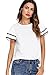 Floerns Women's Layered Ruffle Lace Trim Short Sleeve Blouse Tops White M
