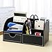 KINGFOM Pu Leather Desk Organizer Pen Pencil Holder Office Supplies Caddy Storage Box 6 Compartments with Drawer Black