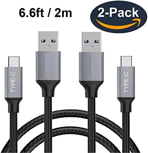 USB Type C Cable, USB C Cable(6.6ft) Nylon Braided Fast Charger Cord (USB 3.0) for Samsung Galaxy S8,S8 Plus,LG G6 G5,Google Pixel XL, Nintendo Switch, Nexus 6P, Macbook12", OnePlus2 (Black 2 Pack)