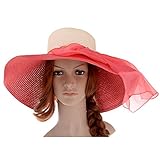 Vbiger Anti-uv Straw Large Wide Brim summer Beach Sun Hat With Bowknot (Watermelon Red)