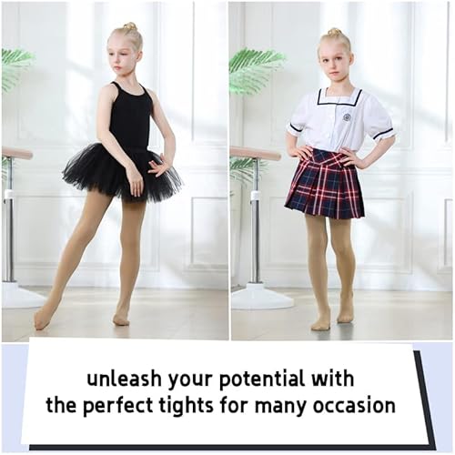 DIPUG Ballet Tights for Girls Dance Tights Toddler Thick Soft Footed Kids  Suntan Stockings Size 5t 8, Pa
