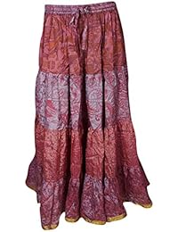 Mogul Womens Tiered Skirt Vintage Sari Full Flare Belly Dance Maxi Skirts