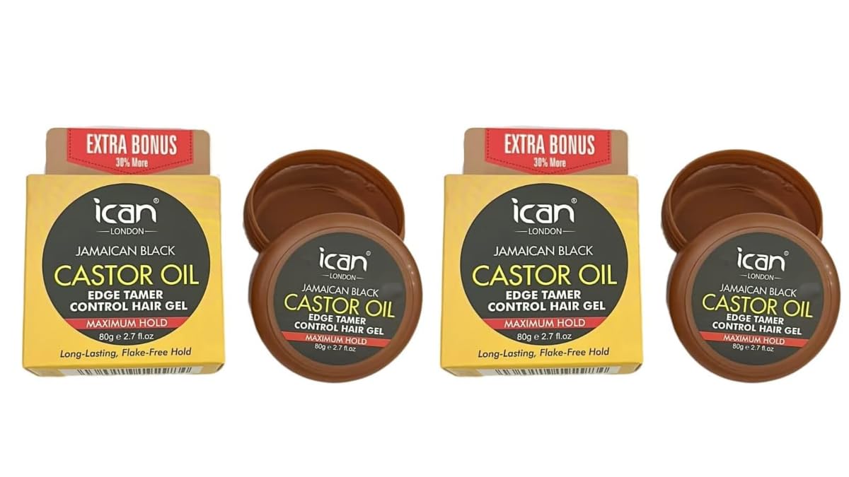 ican London Jamaican Black Castor Oil Edge Control Hair Gel Maximum Hold 2 x 80g