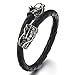 Elastic Adjustable Men's Black Braided Leather Wrap Bracelet Wristband with Steel Dragons