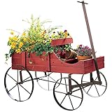 Amish Wagon Decorative Indoor/Outdoor Garden Backyard Planter, Red