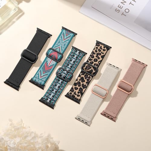 Maledan 10 Pack Nylon Bands Compatible with Apple Watch Band 40mm 41mm 38mm 42mm Women Men - Elastic Nylon Sport Strap for iWatch Series 11 10 9 8 7 6 5 4 3 2 1 SE3 SE2 SE, Set A