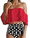 Tempt Me Women Two Piece Off Shoulder Ruffled Flounce Crop Bikini Top With Print Cut Out Bottoms Red M