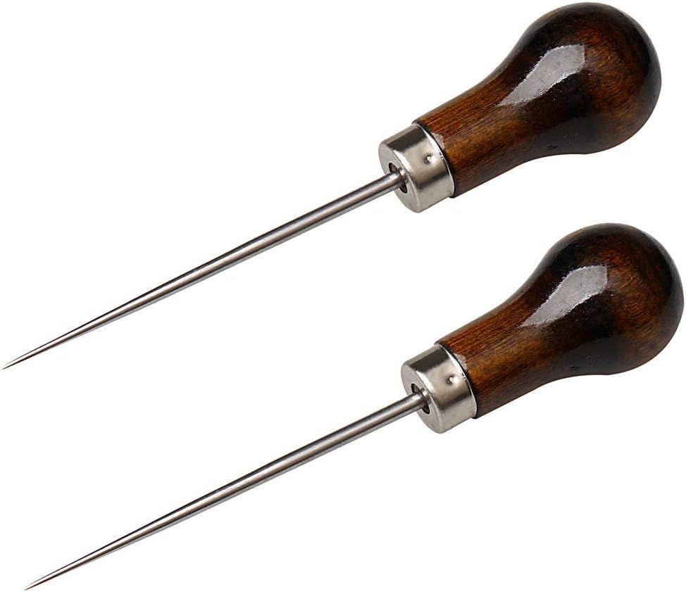 EUBags Awl Tool, 2 PCS Gourd Shape Wooden Handle Scratch Awl For Leather Hole Punch Awl Maker Tool