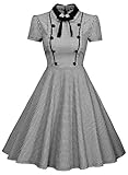Missmay Women's Elegant Vintage 1940's Short Sleeve Plaid Swing Dress