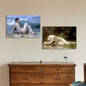 Famous Oil Painting Reproduction/Replica Set of 2 - Biblis & Wave Canvas Prints Wall Art/Ready to Hang Wrapped Canvas - 16"x24" x 2 Panels