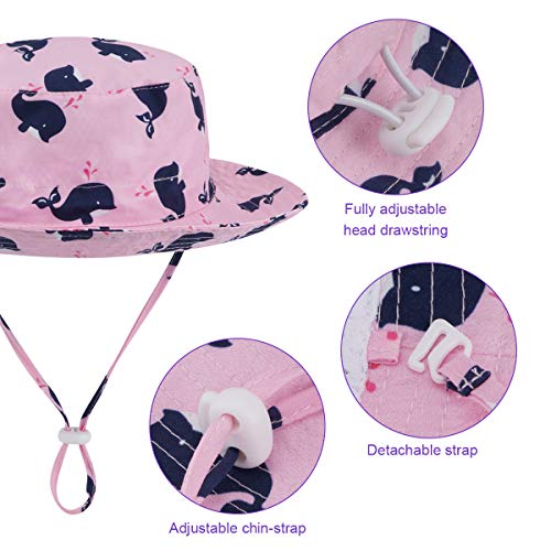 Kirecoo Baby Sun Hat, Toddler Breathable Bucket Hat Cap with Mesh Storage Bag (Whale, 2-3 Years)