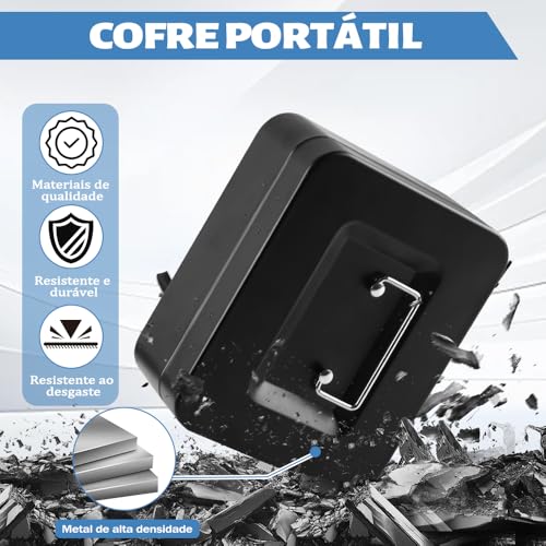 Caixa de Dinheiro, Caixa com Cadeado, Cofres de Dinheiro em Lojas de Conveniência, com Bandeja para Dinheiro e Fechadura com Chave