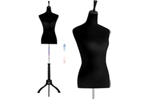 DOPINMIN Female Mannequin Body,60-67 inch Dress Form Sewing Mannequin Torso Manikin with Wooden Tripod Base Stand Adjustable Mannequin for Sewing Clothes Display (Black)