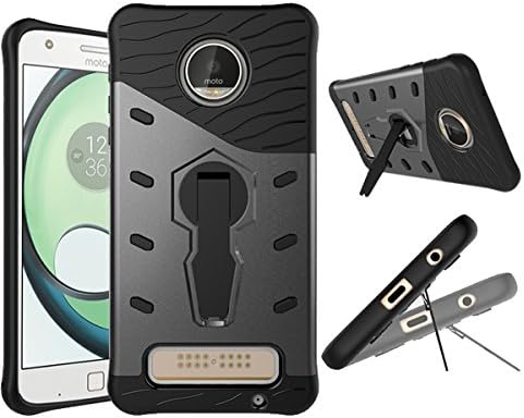 Moto Z Play Droid Case,VVIA Unique Design Hybrid Tough Rugged Dual Layer Armor Shield Protective Shockproof with 360 degree Adjustment Kickstand Case Cover For Motorola Moto Z Play Droid (Black)