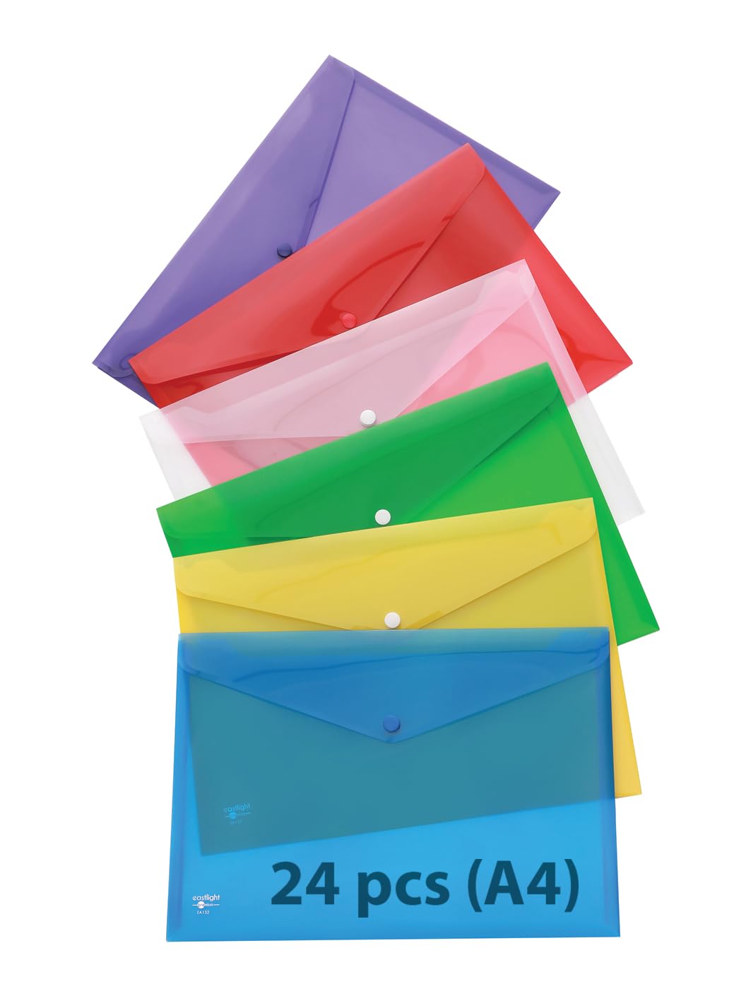 Eastlight A4 Plastic Popper Wallet,Transparent Assorted Colours Pack of 24