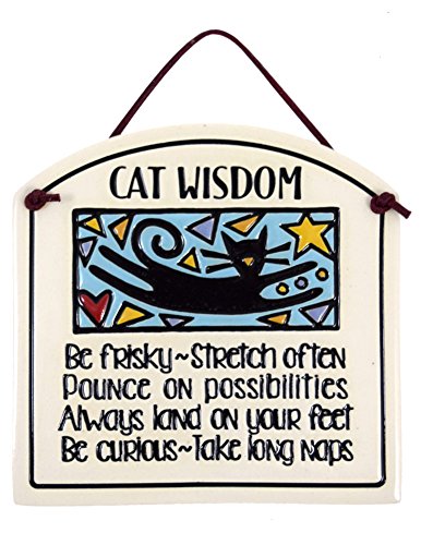 Modern Artisans Cat Wisdom Ceramic Quote Plaque, 6-Inches, American Made