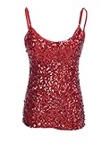 PrettyGuide Women Flashy Sequins All Over Front Spaghetti Strap Tank Top