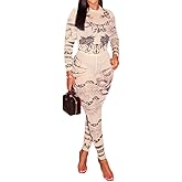 THLAI Women's See Through Mesh Bodycon Two Piece Sets Sexy Print Long Sleeve Clubwear