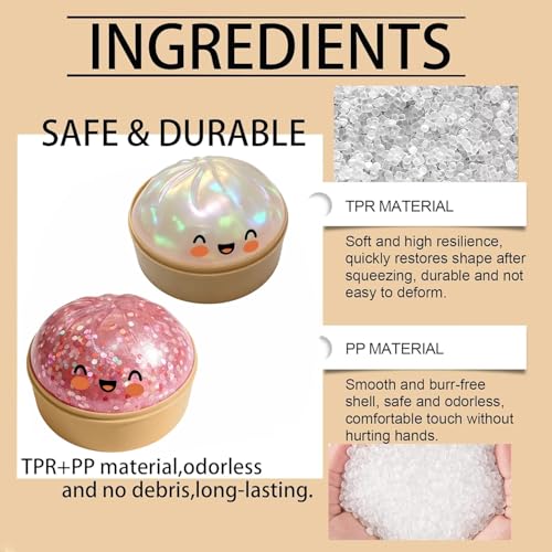 Glitter Dumpling,Large Dumplings Squishy,Mega Rainbow Dumpling Stress Relief Fidget Toy (2, pink+White)